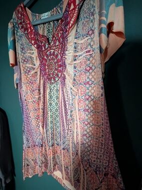 World Unity Boho Short Sleeve Top With Embroidery Detail